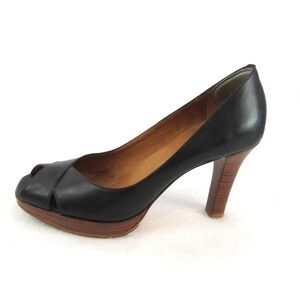 Corso Como Black Leather Peep Toe Platform Heel Slip On SZ 7.5 M